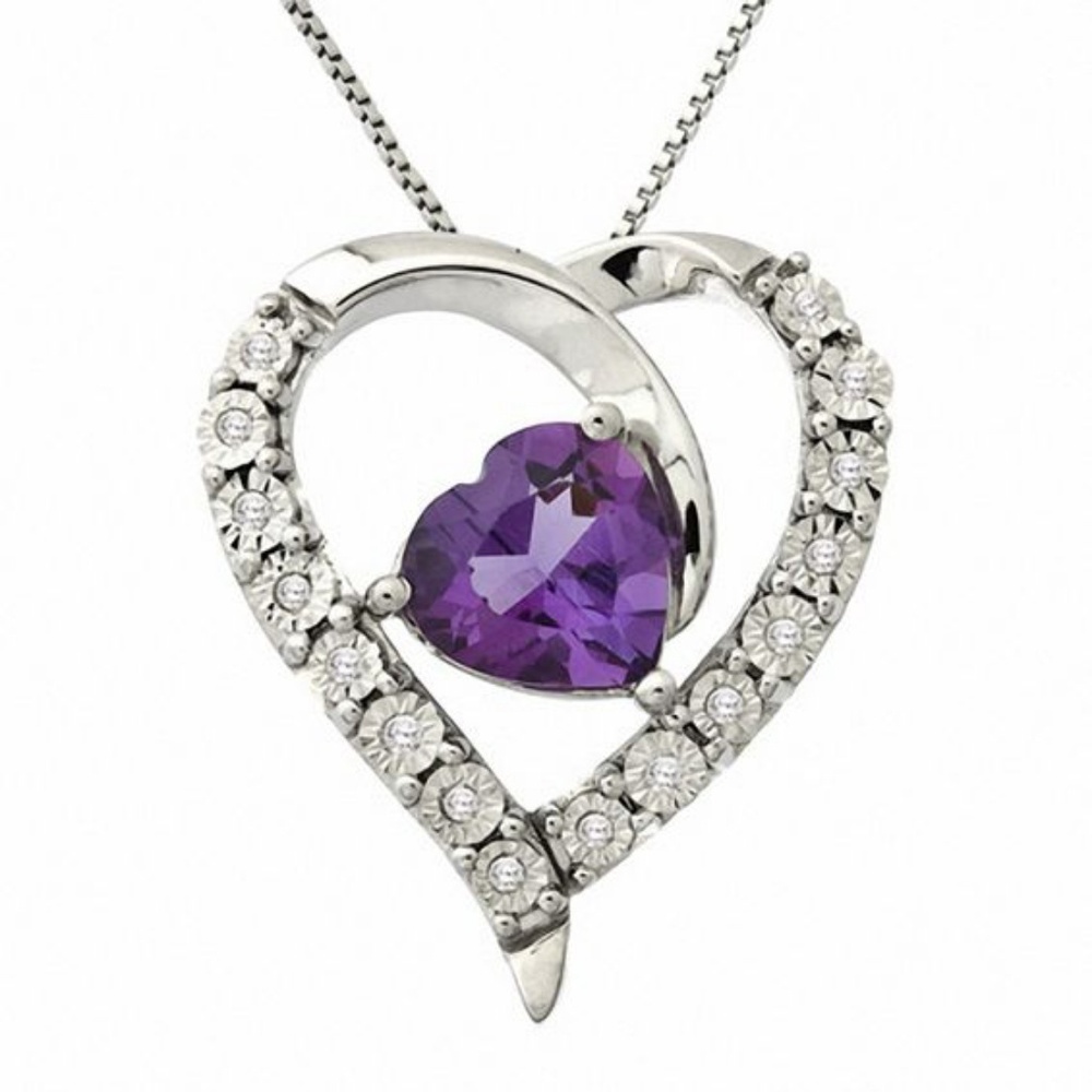 Zales heart shaped Amethyst and diamond pendant